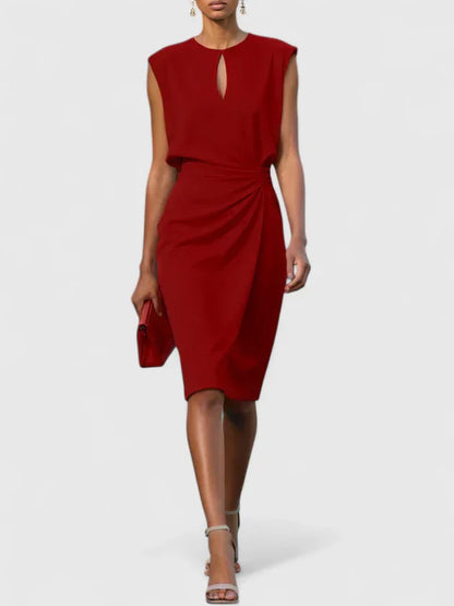 Elegant Midi Dress for Women with Keyhole Neckline Ruched Waist Cocktail Style