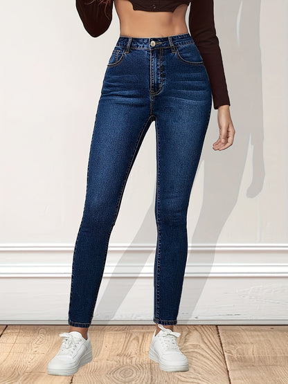 Effortless Blue Relaxed Skinny Jeans for Women with High Waist Slim Fit Ankle Length