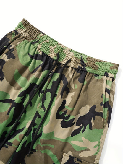 Effortless Camo Cargo Pants for Women with Elastic Cuff Utility Pockets Relaxed Fit