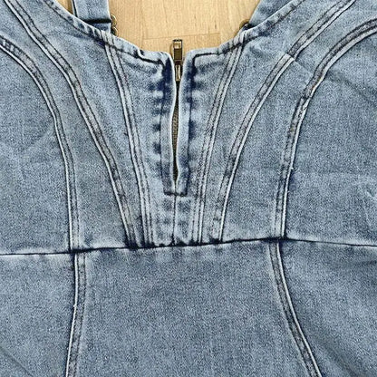 Elegant Denim Midi Dress for Women with Square Neck Sleeveless Bodycon Side Slit Style