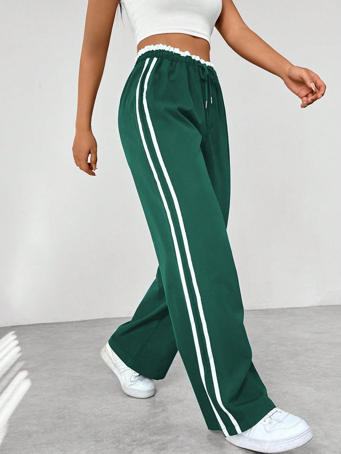 Effortless Striped Wide Leg Pants for Women with High Waist Drawstring Relaxed Casual Style