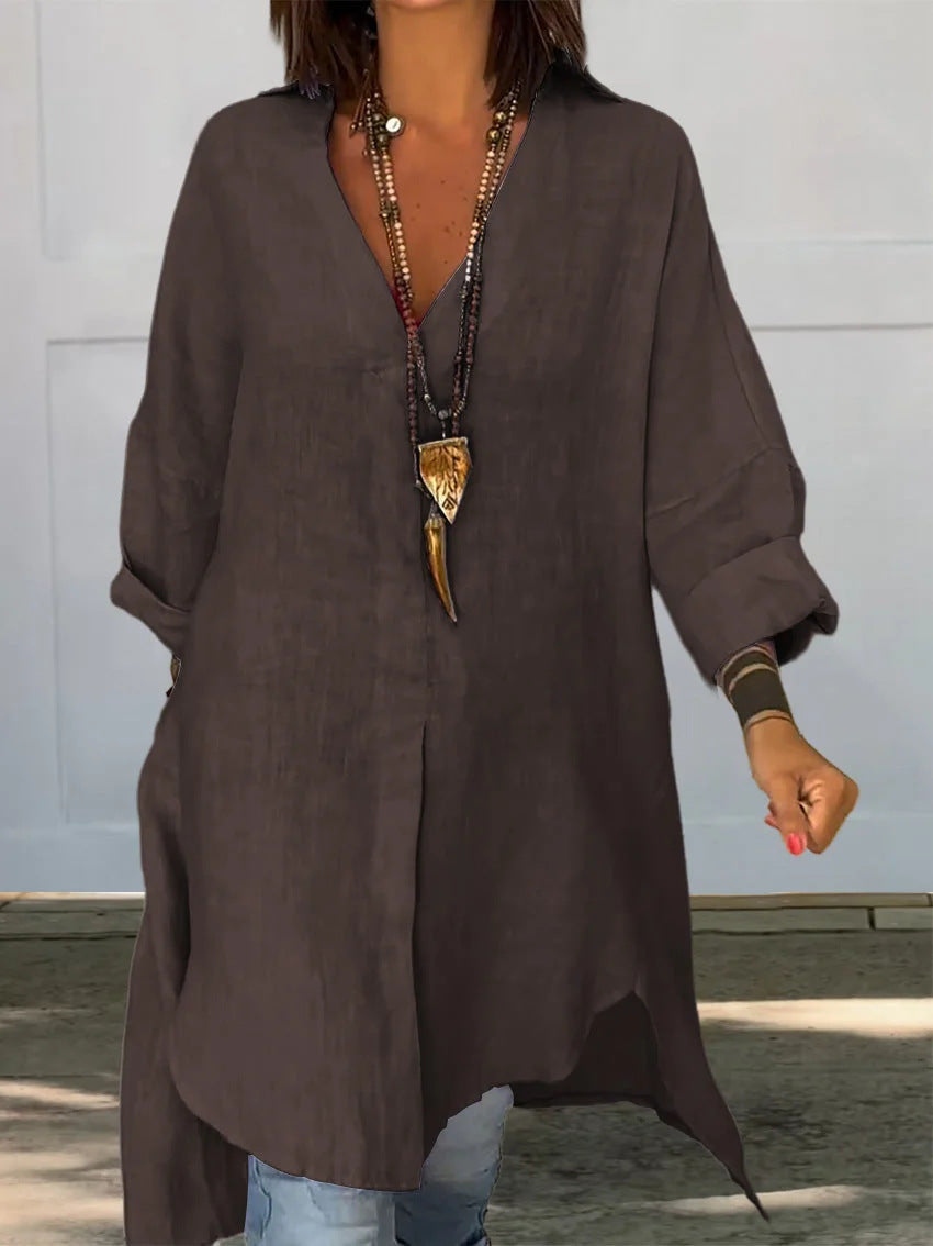 Effortless Tunic Blouses for Women with V Neck Button Down Long Sleeve Relaxed Longline Style