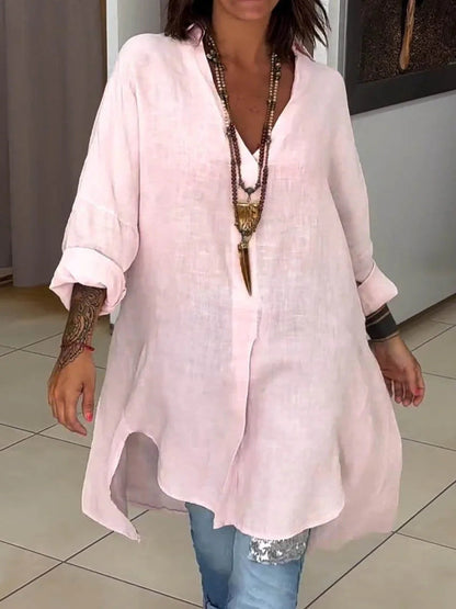 Effortless Tunic Blouses for Women with V Neck Button Down Long Sleeve Relaxed Longline Style