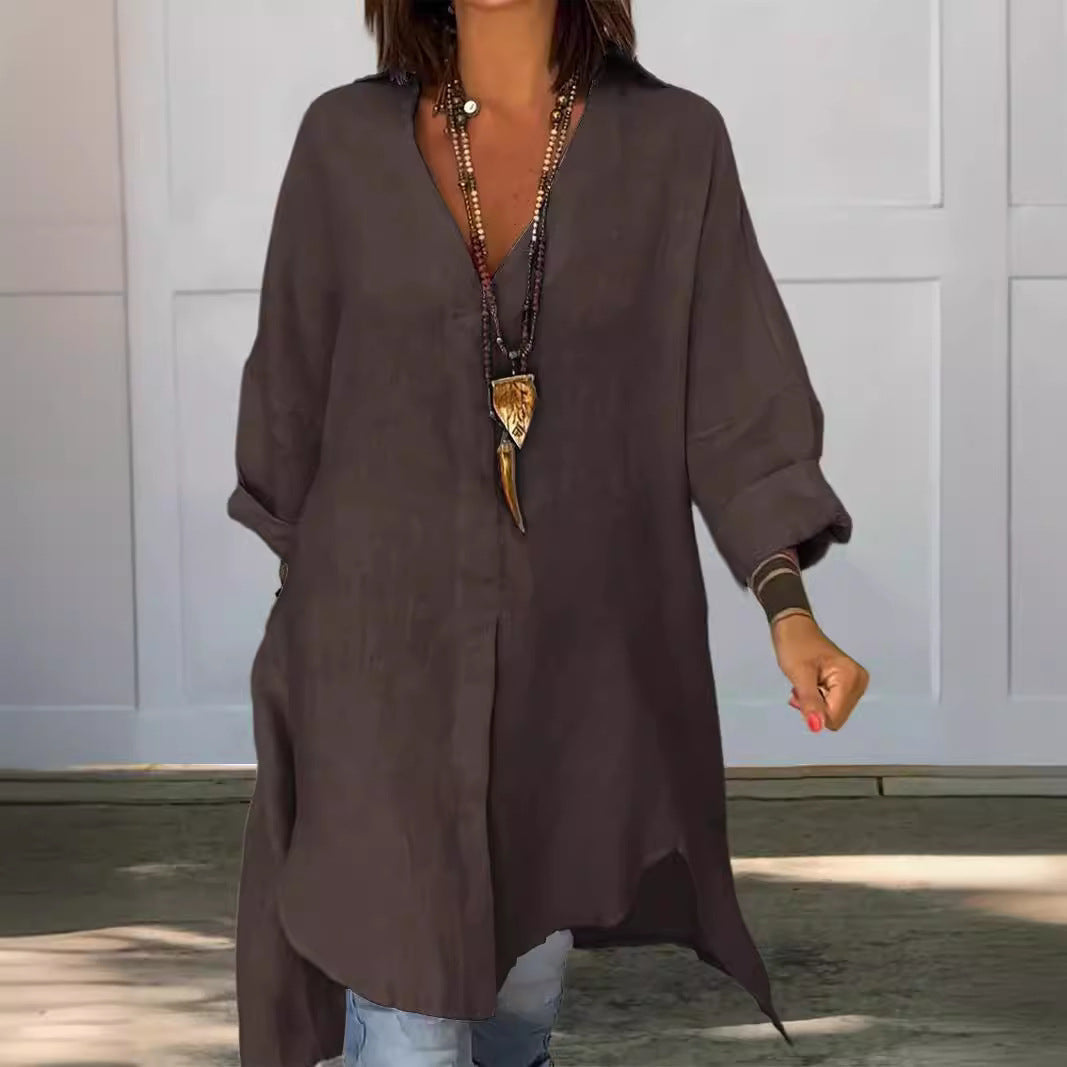Effortless Tunic Blouses for Women with V Neck Button Down Long Sleeve Relaxed Longline Style