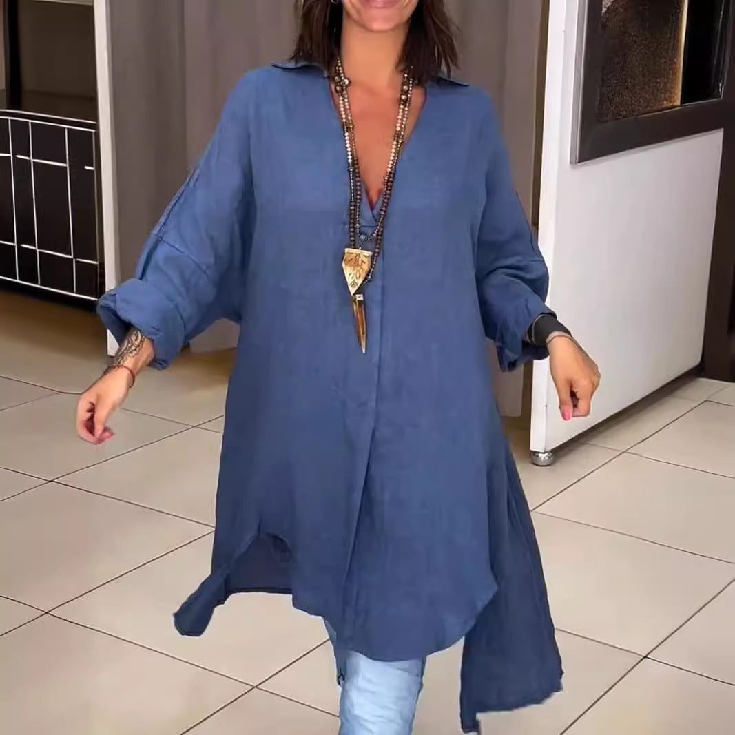 Effortless Tunic Blouses for Women with V Neck Button Down Long Sleeve Relaxed Longline Style