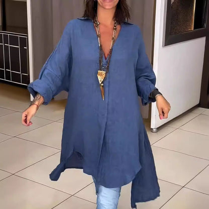 Effortless Tunic Blouses for Women with V Neck Button Down Long Sleeve Relaxed Longline Style