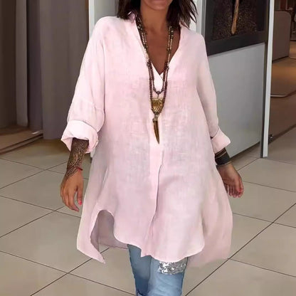 Effortless Tunic Blouses for Women with V Neck Button Down Long Sleeve Relaxed Longline Style