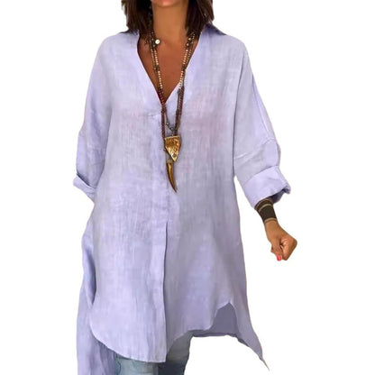 Effortless Tunic Blouses for Women with V Neck Button Down Long Sleeve Relaxed Longline Style