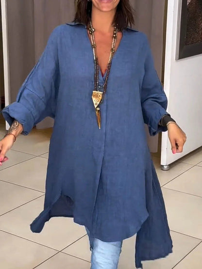 Effortless Tunic Blouses for Women with V Neck Button Down Long Sleeve Relaxed Longline Style