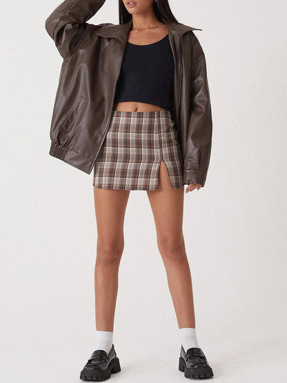Effortless Leather Jacket for Women with Spread Collar Long Sleeve Oversized Bomber Style