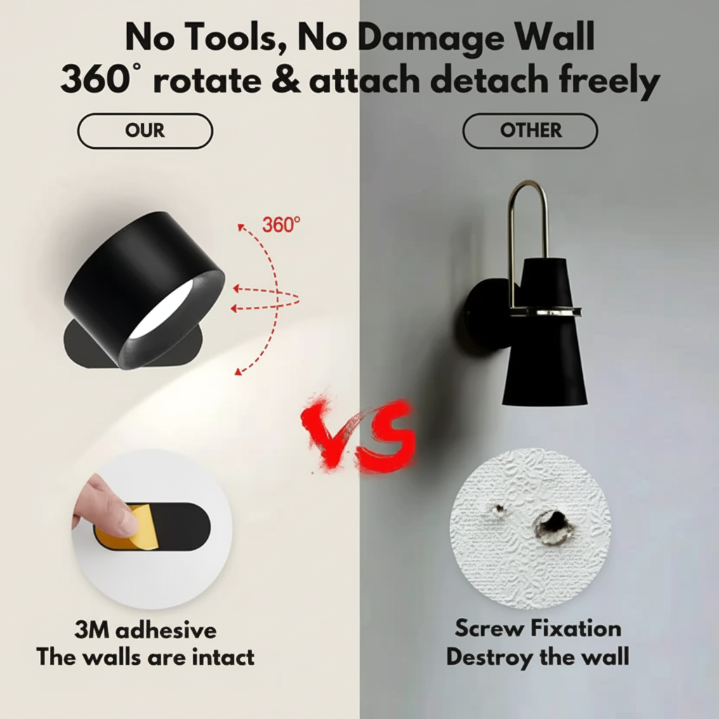 Rechargeable LED Wall Lamp Adjustable Magnetic Mount Cordless Sconce Light