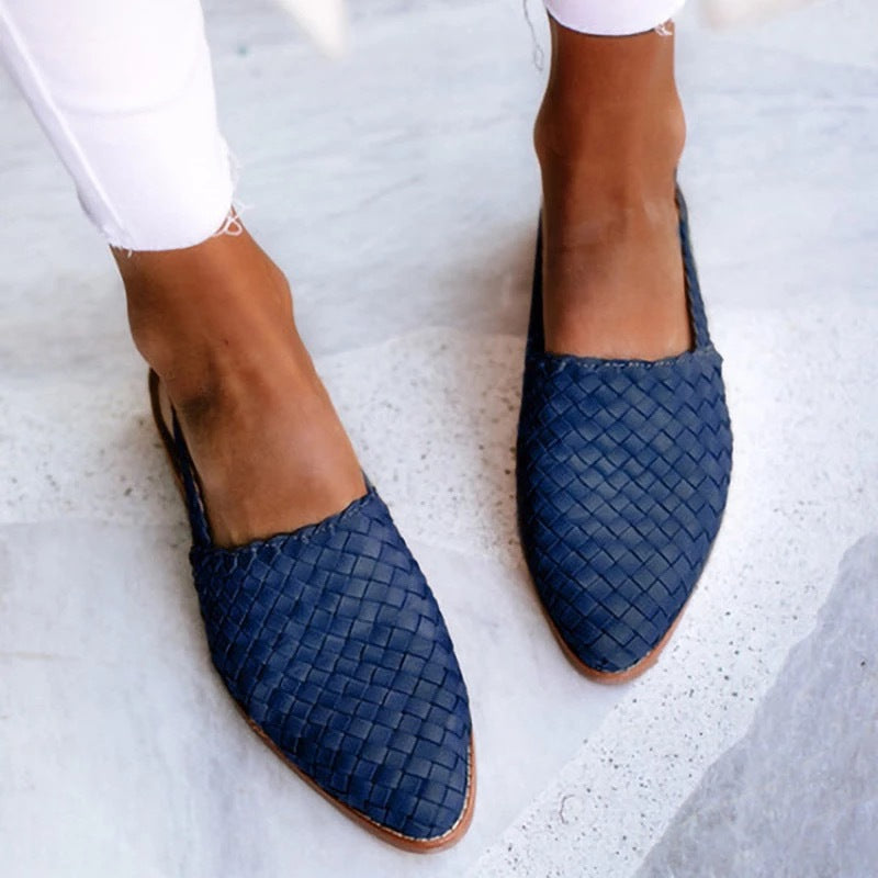 Elegant Woven Mules for Women with Pointed Toe Slip On Flat Style