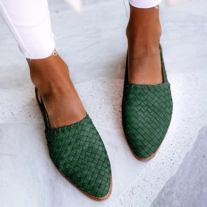 Elegant Woven Mules for Women with Pointed Toe Slip On Flat Style
