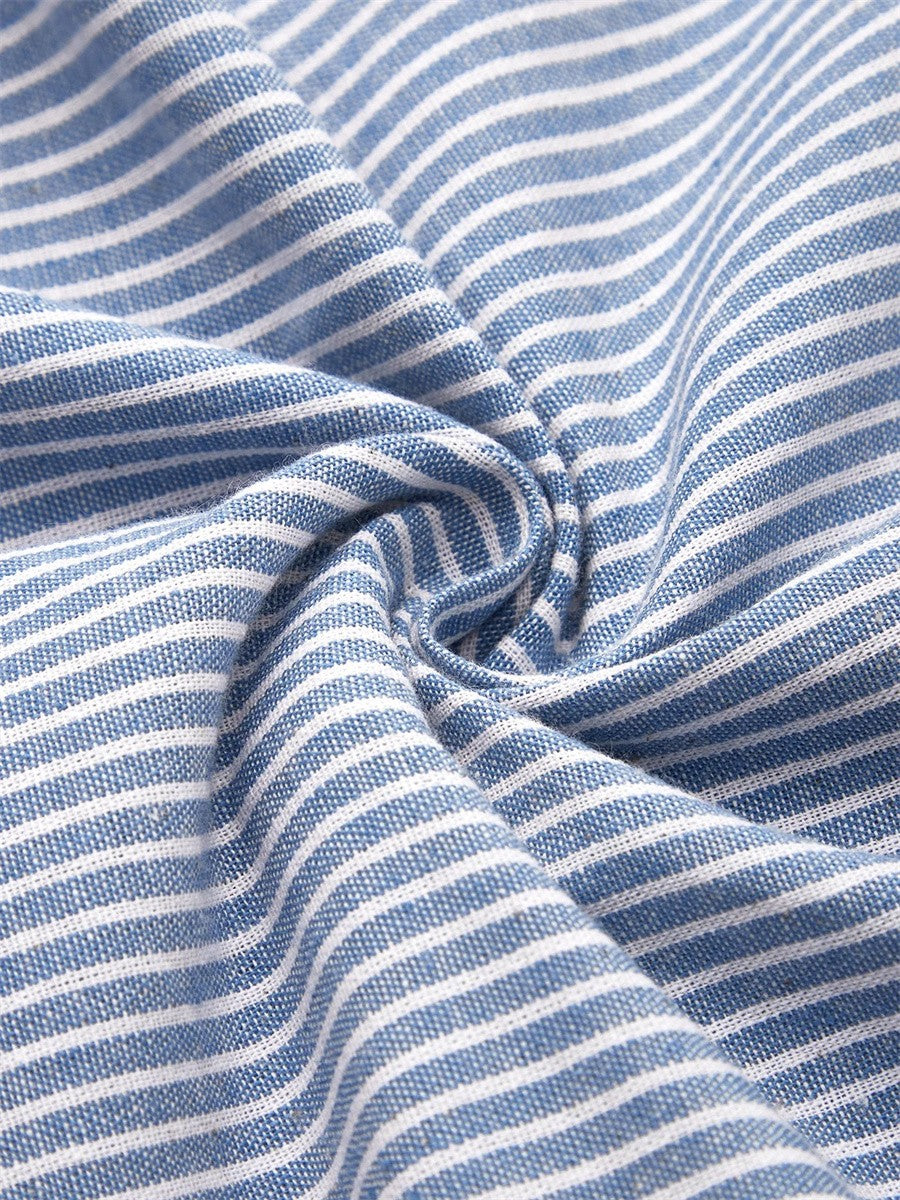 Comfortable Striped Midi Dress for Women with Short Sleeve Button Detail Side Pockets Casual Style
