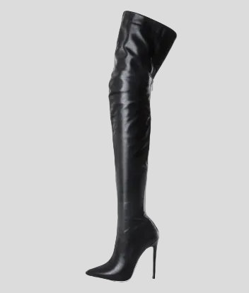 Sexy Black Over The Knee Boots for Women with Pointed Toe Stiletto Heel Thigh High Style