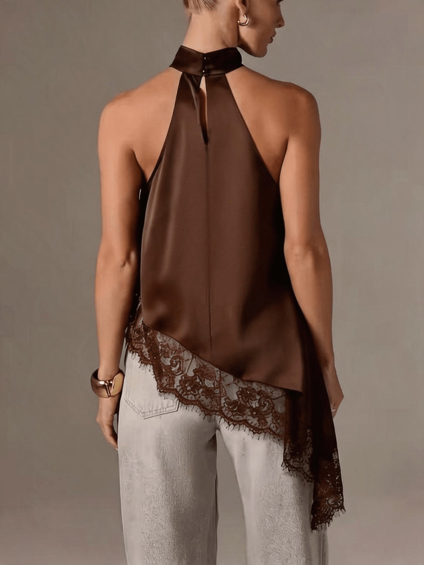 Effortless Going Out Top for Women with Asymmetric Fringe Halter Style