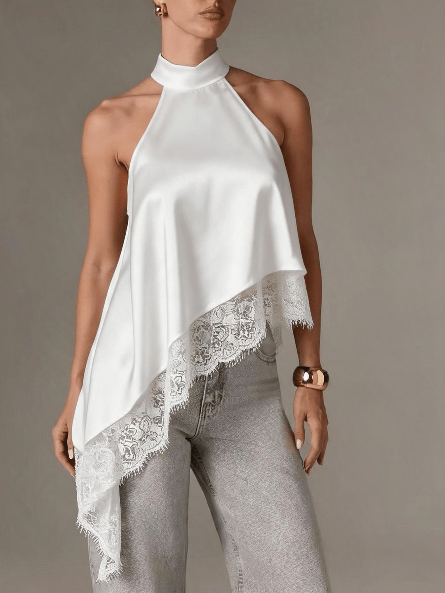 Effortless Going Out Top for Women with Asymmetric Fringe Halter Style