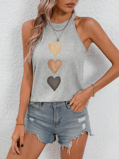 Stylish Blouses for Women with Halter Neck Gradient Heart Print Sleeveless Casual Summer Top Style