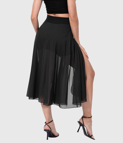 Effortless Sage Green Mesh Skirt for Women with High Waist Drawstring A Line Flowy Style