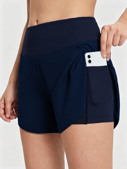 Effortless Running Shorts for Women with High Waist Side Pocket Curved Hem Athletic Style