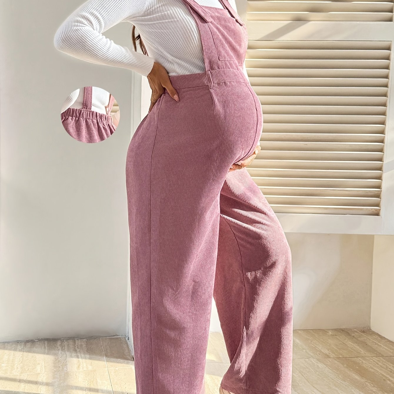 Effortless Corduroy Maternity Overalls for Women with Square Neck Sleeveless Wide Leg Relaxed Style