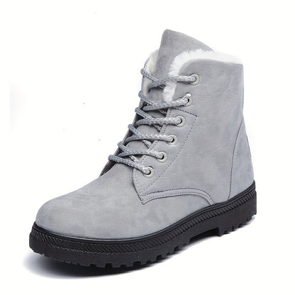 Cozy Lace Up Snow Boots for Women with Fleece Cuff Round Toe Lug Sole Winter Snowproof Style