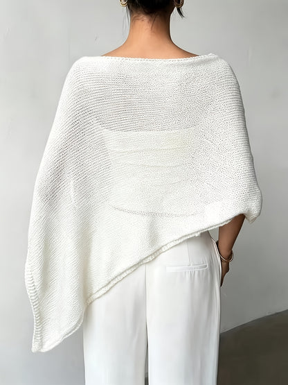 Effortless Poncho Shirt for Women with Boat Neck Asymmetric Hem Sheer Knit Style