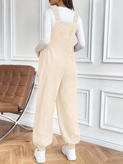Effortless Corduroy Maternity Overalls for Women with Square Neck Sleeveless Wide Leg Relaxed Style