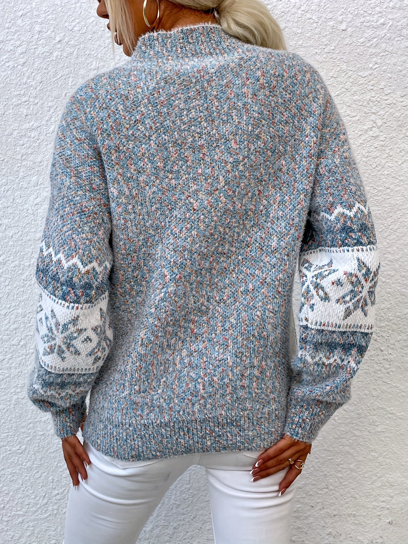 Cozy Women's Christmas Sweater with Mock Neck Long Sleeve Fair Isle Oversized Knit Style