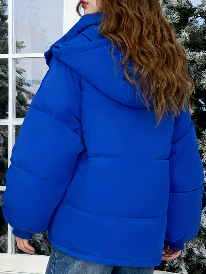 Cozy Blue Ski Jacket for Women with Hooded Thick Zipper Multi Pocket Warm Winter Style