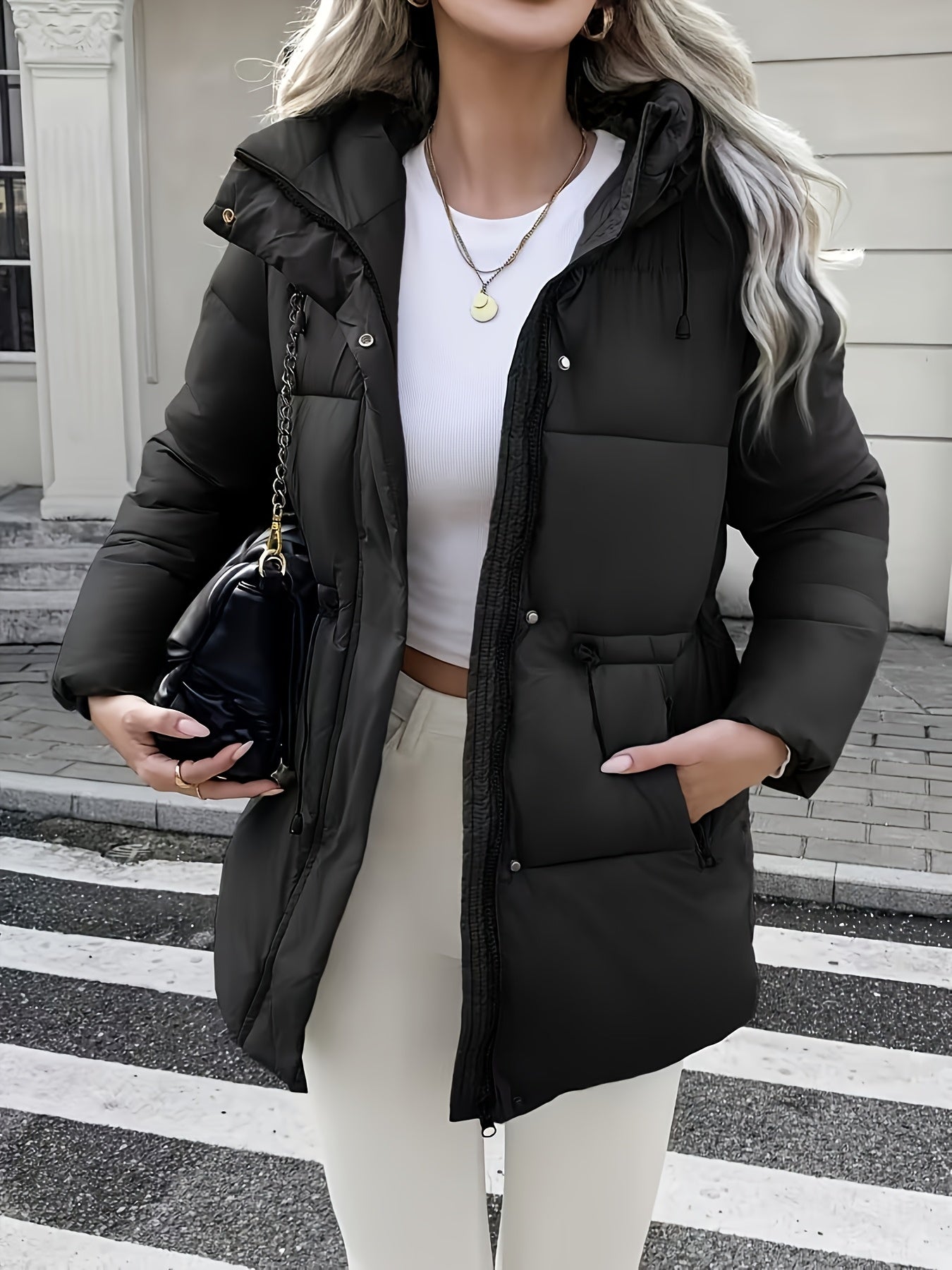 Cozy Quilted Bread Ski Jacket for Women with Stand Collar Loose Puffer Warm Winter Style