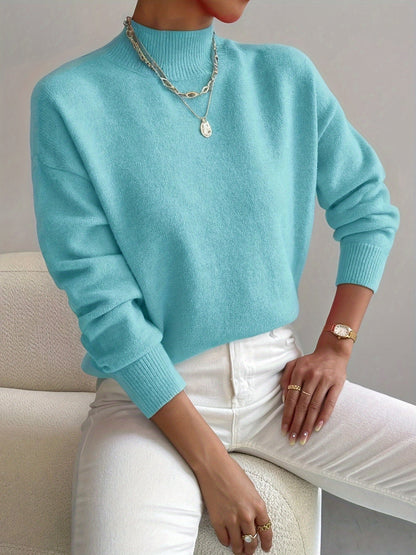 Comfortable Knit Sweater for Women with Mock Neck Long Sleeve Relaxed Oversized Style