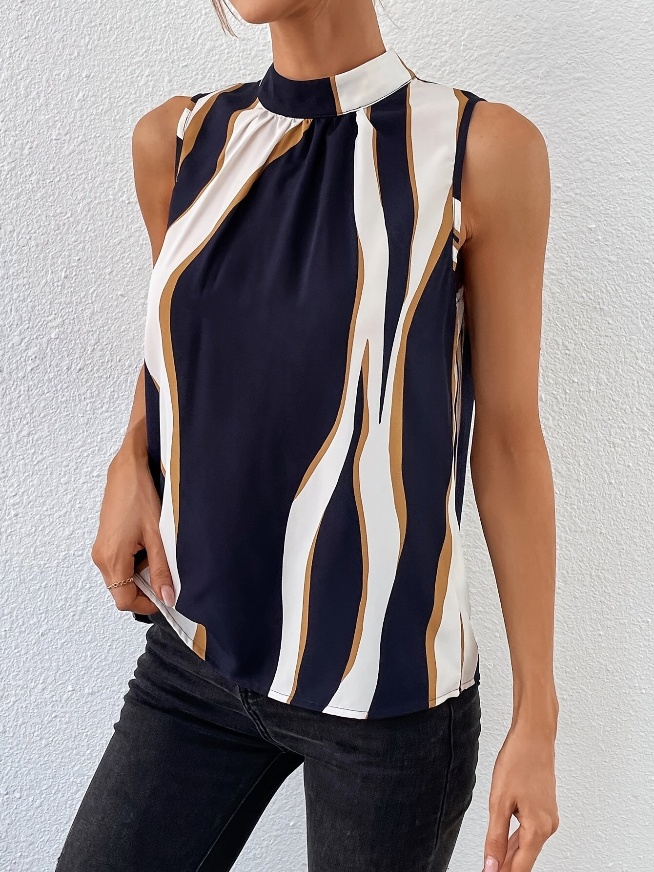 Diana | Stylish Halter Top for Women with Color Block Stripe Detail