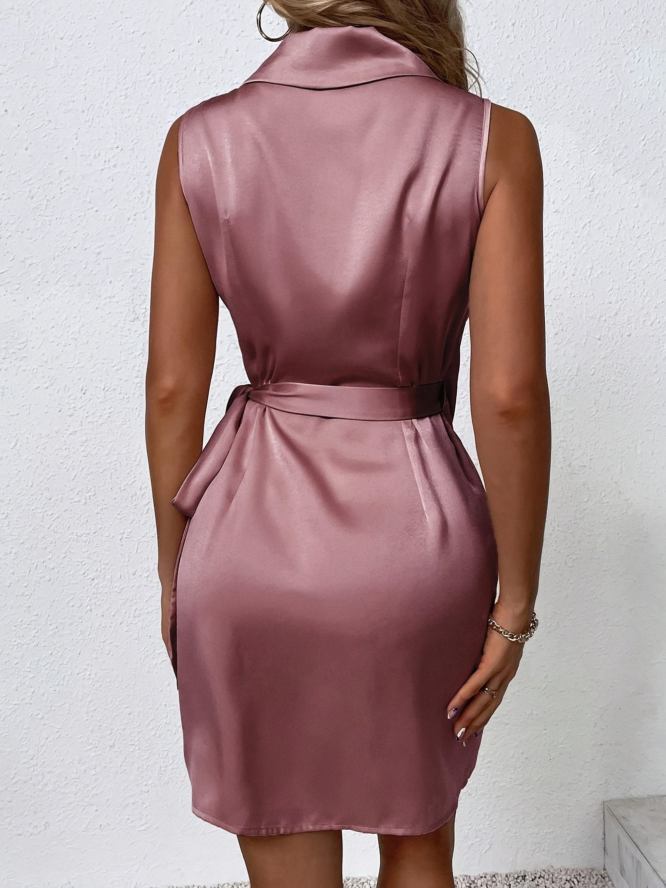 Elegant Satin Dress for Women with V Neck Sleeveless Wrap Bodycon Formal Party Style