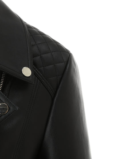 Elegant Leather Moto Jacket for Women with Notch Lapel Asymmetric Zip Front Fitted Style