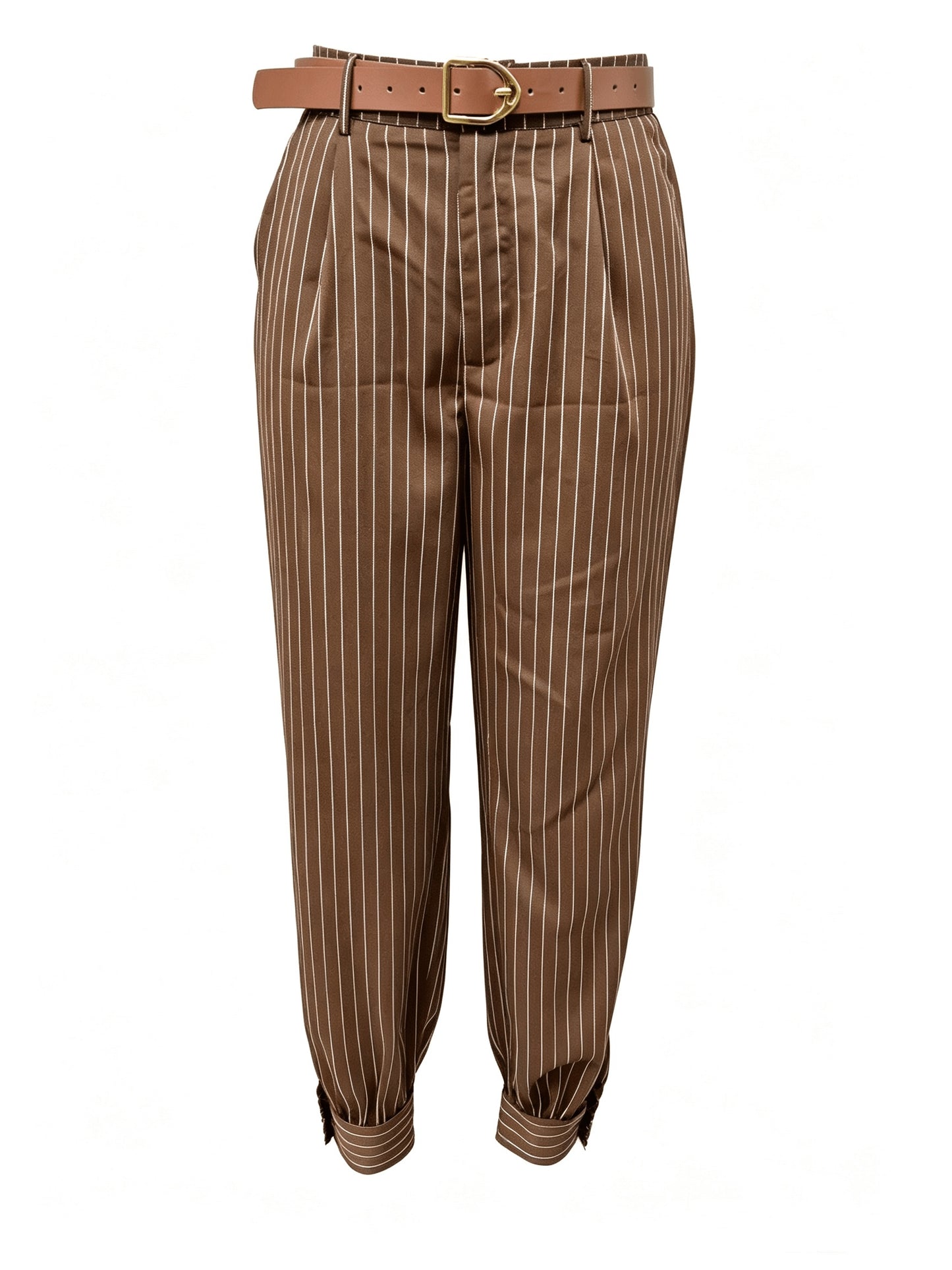 Elegant Black Pinstripe Chino Pants for Women with High Waist Pleated Cuffed Wide Leg Style