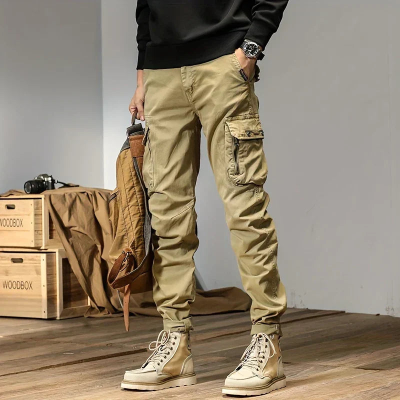 Stylish Cargo Joggers for Men with Tapered Fit Multi Pocket Drawstring Cuffed Street Style