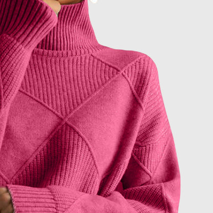 Comfortable Ribbed Knit Sweatshirt for Women with Turtleneck Long Sleeve Oversized Drop Shoulder Style