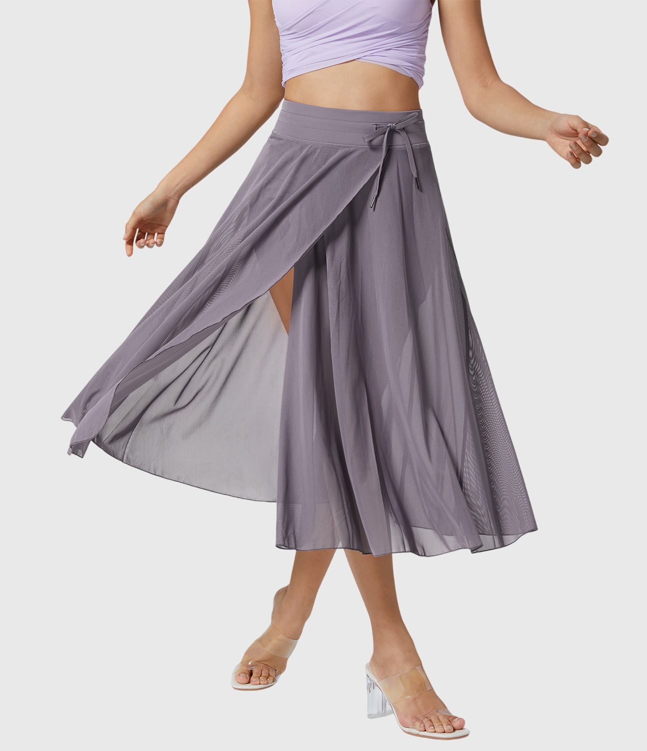 Effortless Sage Green Mesh Skirt for Women with High Waist Drawstring A Line Flowy Style