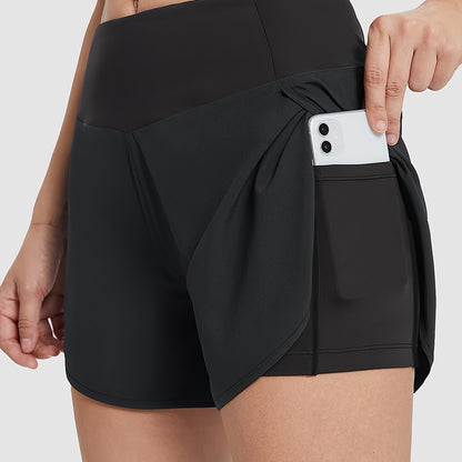 Effortless Running Shorts for Women with High Waist Side Pocket Curved Hem Athletic Style