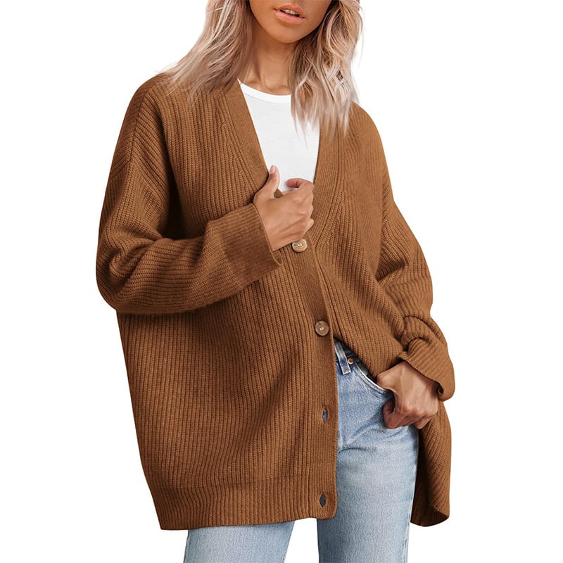 Cozy Oversized Knit Cardigan for Women with V Neck Long Sleeve Button Front Cocoon Style