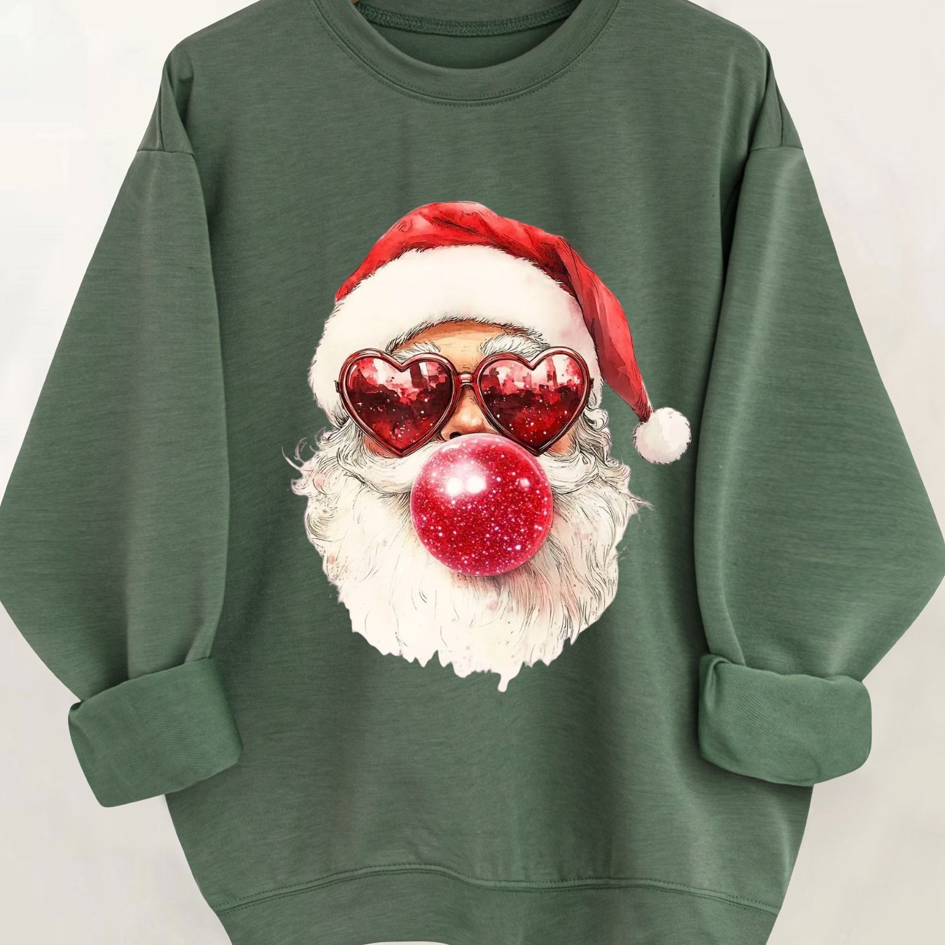 Comfortable Santa Graphic Christmas Tacky Sweater for Women with Crew Neck Long Sleeve Oversized Pullover Style