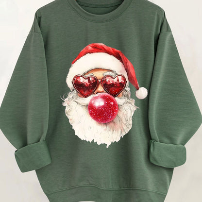 Comfortable Santa Graphic Christmas Tacky Sweater for Women with Crew Neck Long Sleeve Oversized Pullover Style