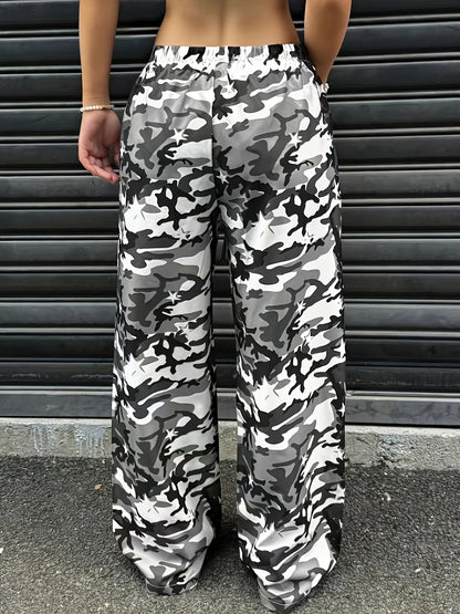 Effortless Camo Pants for Women with High Waist Drawstring Wide Leg Casual Style