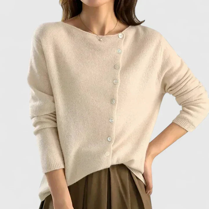 Chic Knit Cardigan for Women with V Neck Button Front Long Sleeve Ribbed Trim Relaxed Style