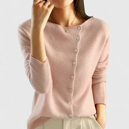 Chic Knit Cardigan for Women with V Neck Button Front Long Sleeve Ribbed Trim Relaxed Style