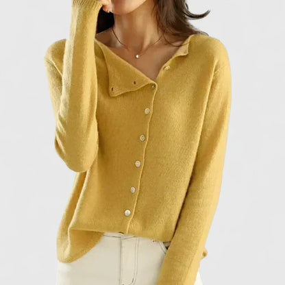 Chic Knit Cardigan for Women with V Neck Button Front Long Sleeve Ribbed Trim Relaxed Style