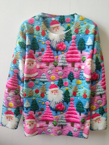 Cozy Christmas Tacky Sweater for Women with Crew Neck Long Sleeve Santa Print Oversized Knit Style