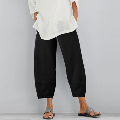 Effortless Linen Pants for Women with High Waist Cropped Wide Leg Relaxed Casual Style
