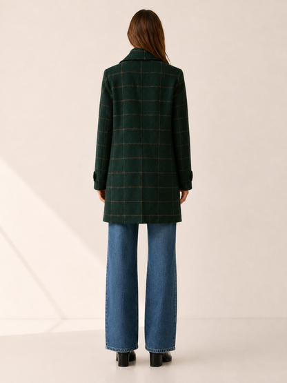 Stylish Longline Trench Coat for Women with Windowpane Check Notched Lapel Single Button Tailored Style